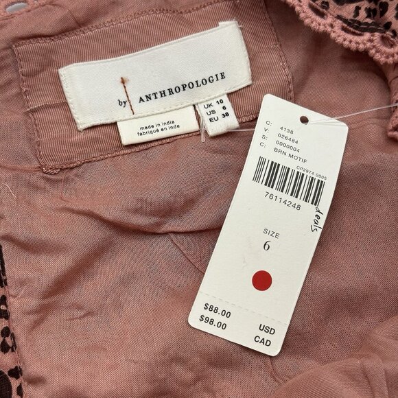 By Anthropologie Off-The-Shoulder Size 6 Pink Brown Tiered Ruffle Crop Top NWT - Picture 5 of 12